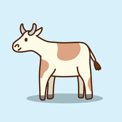 Adorable cartoon cow with brown spots and adorable horns