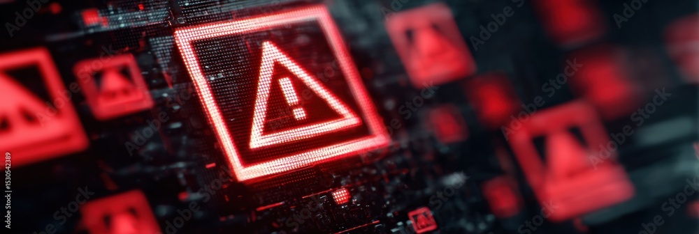 Poster warning signal for online scams and cyber threats in digital environment highlighting phishing and m
