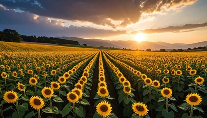 Sunflower Field at Sunset, Agriculture Landscape