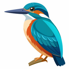 Vibrant kingfisher illustration with detailed plumage perched on a branch isolated on a clean white background showcasing nature s beauty