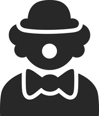 Clown solid icon used in circus, party entertainment, and comedic character design themes.