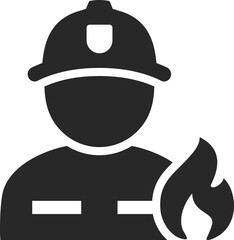 Firefighter solid icon used in emergency response, fire safety, and rescue service design themes.