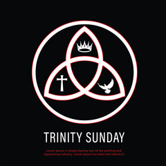 Trinity Sunday with Cross, crown and dove of Holy Spirit Vector illustration. Christian feast design