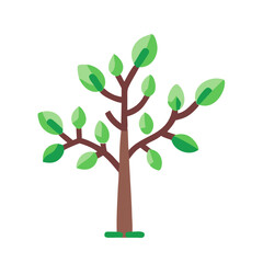 Stylized tree with brown trunk and round green leaves