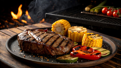 Grilled Steak with Vegetables on Plate