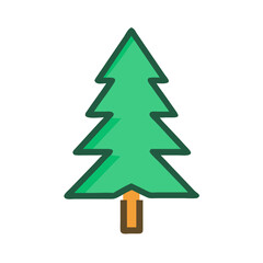 Fototapeta premium Cartoon pine tree with brown trunk and green top