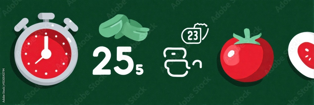Aufkleber Enhancing Productivity With the Pomodoro Technique Using Time Intervals Marked by Tomato and Clock Icons