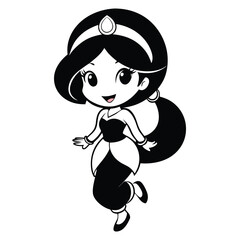 Arabian girl is smiling and joyfully dancing with a cute cartoon style