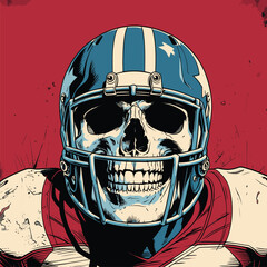 human skull wearing an american football helmet