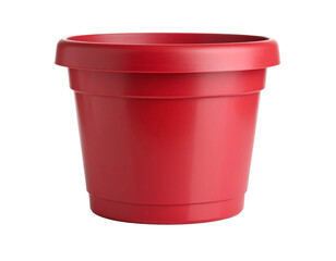 Red plastic flower pot for gardening or plant decoration.