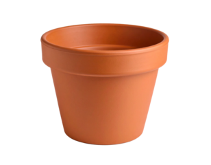 Terracotta clay flower pot isolated on white background.
