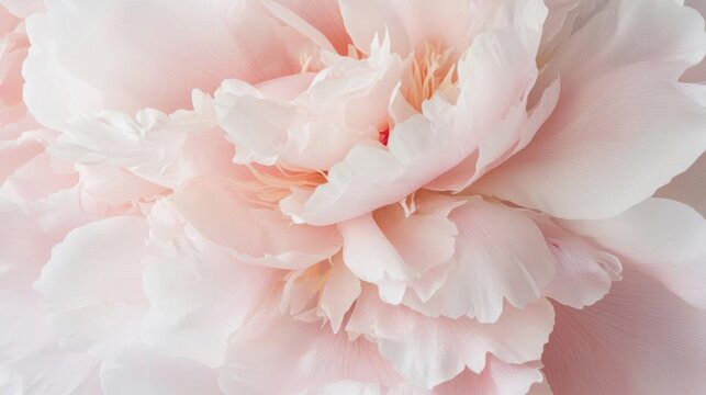 Close-up of a beautiful pink peony flower. the petals of the flower are soft and delicate, with a soft pink hue. the center of the petals are a lighter shade of pink, with hints of orange and yellow.
