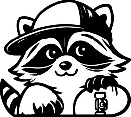 SVG file raccoon and skate black and white vector, file for printing, cutting