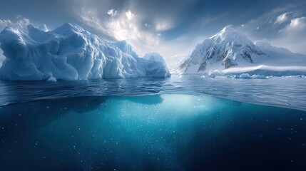 Fototapeta premium Antarctic Iceberg Landscape and Underwater View