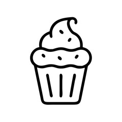 Cupcake Outline Icon with Frosting and Sprinkles