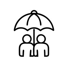 Two People Under Umbrella Protection Icon Line Art