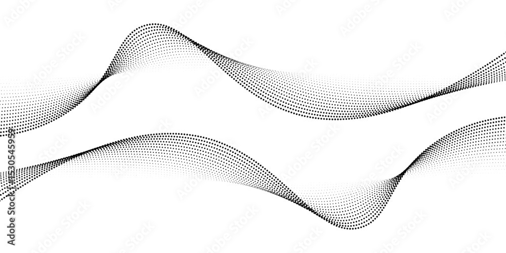 Aufkleber Abstract flowing dots particles wave pattern. Halftone gradient curve shape isolated on white background. Modern vector banner in concept of AI, technology, science, music festival.