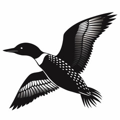Loon bird flying silhouette design on a clean white background showcasing vector illustration for creative projects and nature themed visuals