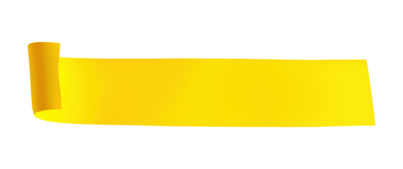 Yellow curved ribbon banner isolated on a transparent background