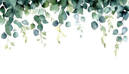 Watercolor Eucalyptus Branches Border Design