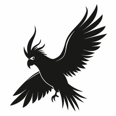 Cockatoo in Flight A Simple Black Silhouette on a Clean White Background Perfect for Logos and Design Elements
