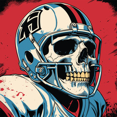 human skull wearing an american football helmet
