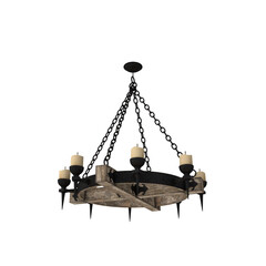 Old Medieval Chandelier isolated on transparent background