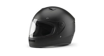 Fototapeta premium Matte black motorcycle helmet with clear visor on white background