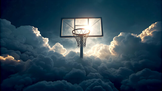Basketball Hoop Suspended in Dreamy Cloudy Sky