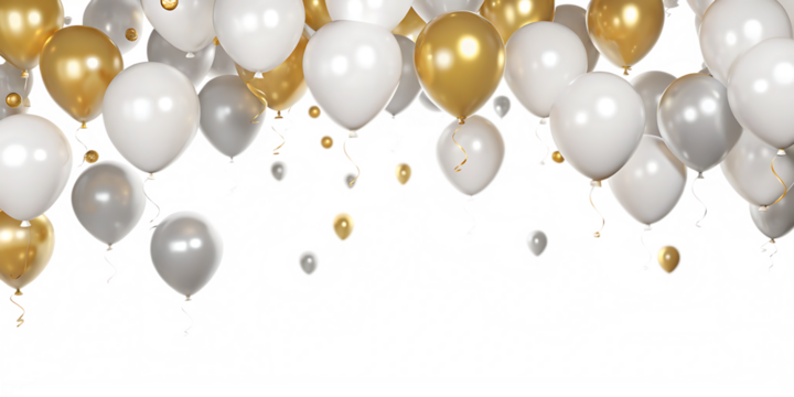 silver white and gold balloons isolated on white background PNG