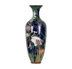 vase with flower  Antique Japanese Cloisonne Midnight Blue Enamel Floral Vase