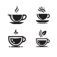 Obraz premium Set of four stylized black and white coffee and tea cup icons for design purposes