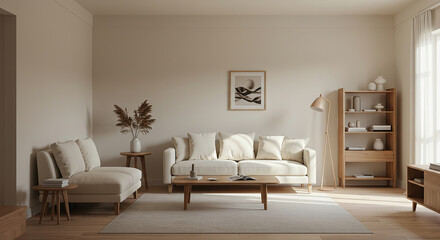 Serene living room showcasing minimalist design and natural light, a peaceful ambience