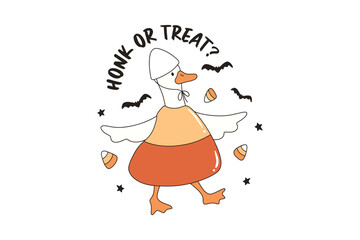 Honk or Treat - Candycorn Goose Costume, Retro Halloween Goose SVG T Shirt Design