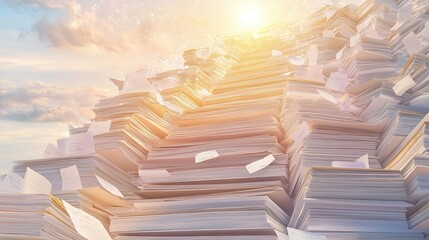Huge Stack of Documents Reaching for the Sky Business Papers and Files Concept Image