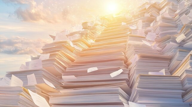 Huge Stack of Documents Reaching for the Sky Business Papers and Files Concept Image - Powered by Adobe