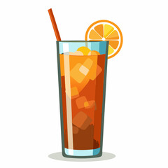 Realistic Long Island Iced Tea Cocktail Illustration on White Background Classic Mixed Drink with Vodka Rum Gin Tequila and Citrus