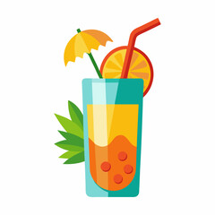 Vibrant tropical drink icon with straw on a clean white backdrop perfect for summer themes and beverage related designs