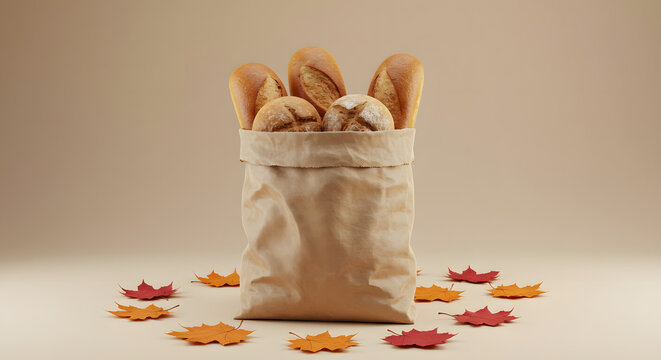 Baguettes and bread in paper bag still life