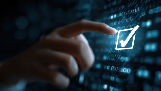 Hand selecting checkmark on digital screen