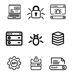 Modern Technology and Web Development Icon Pack – Bug, API, Server, Search, SSL, Error, and Data Icons