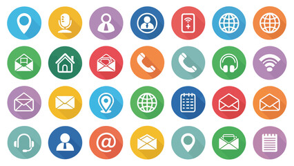 Colored Contact Icon Set on White Background


