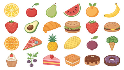 Colored Healthy Food Icon Set for Nutrition, Wellness, and Organic Diet Concepts


