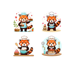 Cute Red Panda baking a cake
