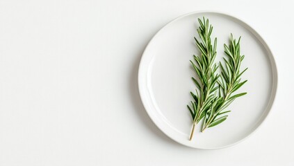 Fresh rosemary sprigs on a white plate
