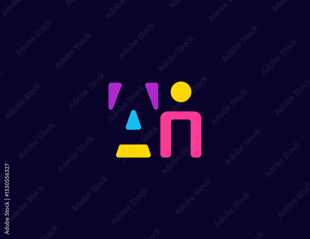Poster colorful abstract ai and human symbol. robot face and person figure represent collaboration, communi