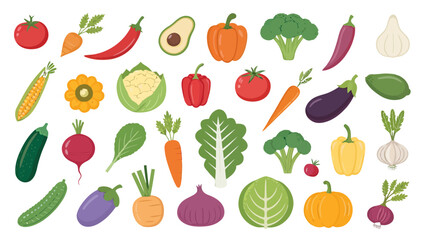 Colored Vegetables Icon Set for Healthy Food and Nutrition Concepts

