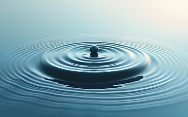 A stylized, circular object with layered ridges sits atop rippling water, creating an abstract, serene atmosphere. calming rhythms serenity patterns concept. High quality