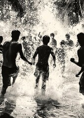 Obraz premium Children Playing in a Water Splash