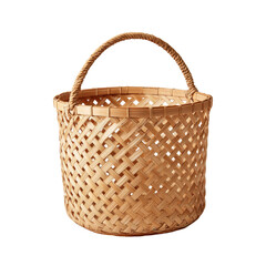Fototapeta premium Artisanal woven bamboo basket with handle, showcasing traditional craftsmanship